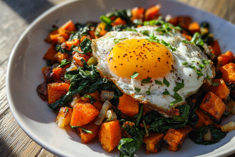 savory sweet potato & spinach hash